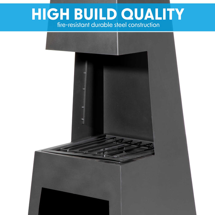 Through Access Pyramid Chiminea, Fireplace, Heater With Firewood Storage, W45 X H150cm - Black Steel - DG107