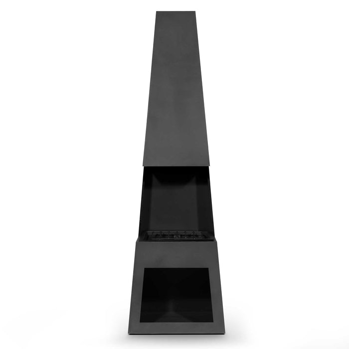 Through Access Pyramid Chiminea, Fireplace, Heater With Firewood Storage, W45 X H150cm - Black Steel - DG107
