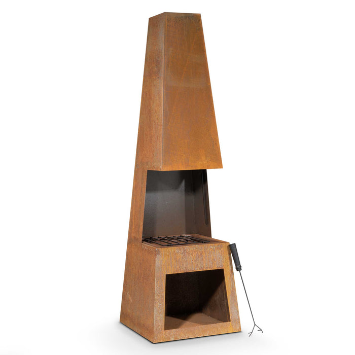 Through Access Pyramid Chiminea, Fireplace, Heater With Firewood Storage, W45 X H150cm - Corten Steel - DG108