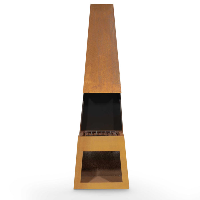 Through Access Pyramid Chiminea, Fireplace, Heater With Firewood Storage, W45 X H150cm - Corten Steel - DG108