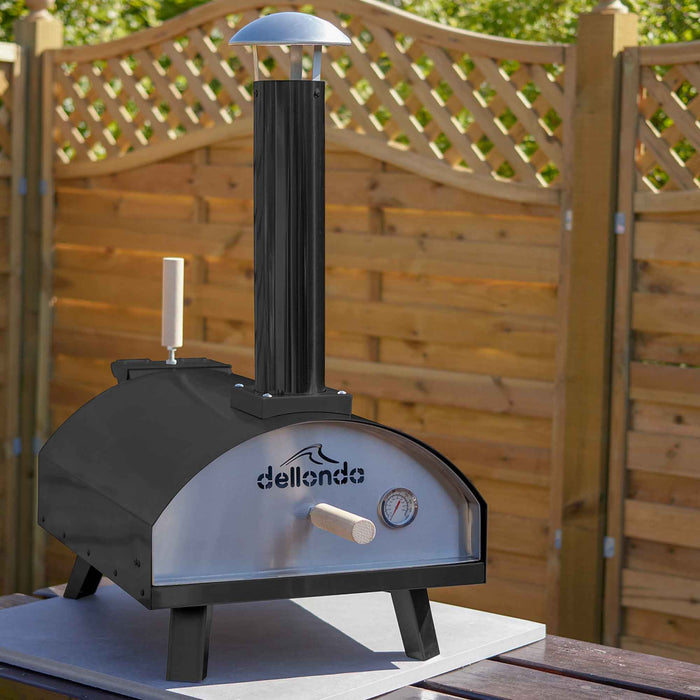 Portable Wood-Fired Pizza Oven And Smoking Oven, Black/Stainless Steel, Weatherproof Cover - DG218