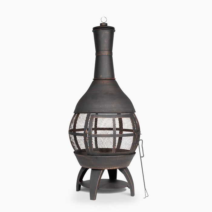 Deluxe 360° Chiminea/Fire Pit/Outdoor Heater Inc Fire Poker & Cover - Antique Bronze Finish - DG241