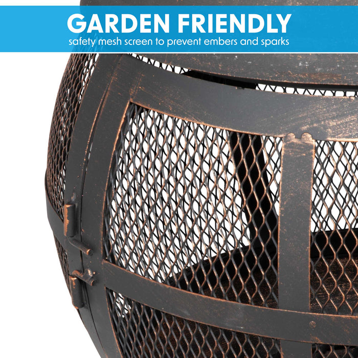 Deluxe 360° Chiminea/Fire Pit/Outdoor Heater Inc Fire Poker & Cover - Antique Bronze Finish - DG241