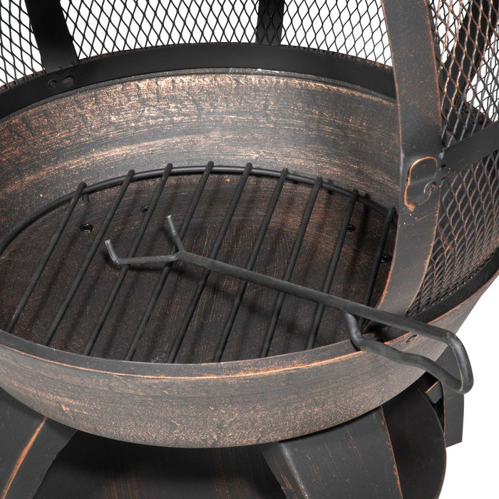 Deluxe 360° Chiminea/Fire Pit/Outdoor Heater Inc Fire Poker & Cover - Antique Bronze Finish - DG241