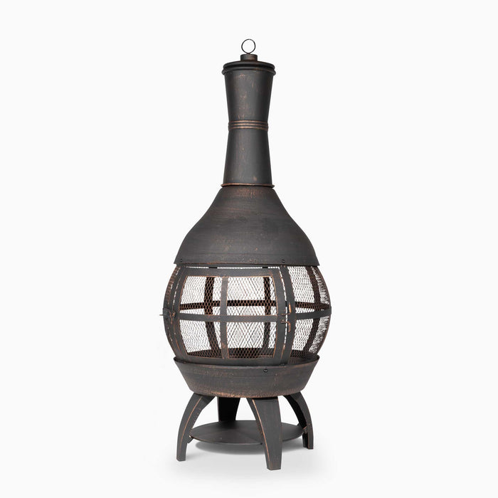 Deluxe 360° Chiminea/Fire Pit/Outdoor Heater Inc Fire Poker & Cover - Antique Bronze Finish - DG241