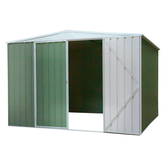 Galvanised Steel Metal Garden/Outdoor/Storage Shed, 10FT X 10FT, Apex Style Roof - Green - DG116