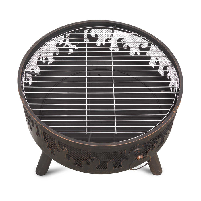 Deluxe Firepit, Fireplace, Outdoor Heater With Cooking Grill, Safety Screen, Poker & Cover - DG242