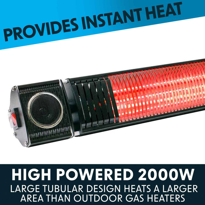 Infrared Outdoor 2000W Patio Heater IPX5 Rated With Wireless Speakers For Music, Black - DG125