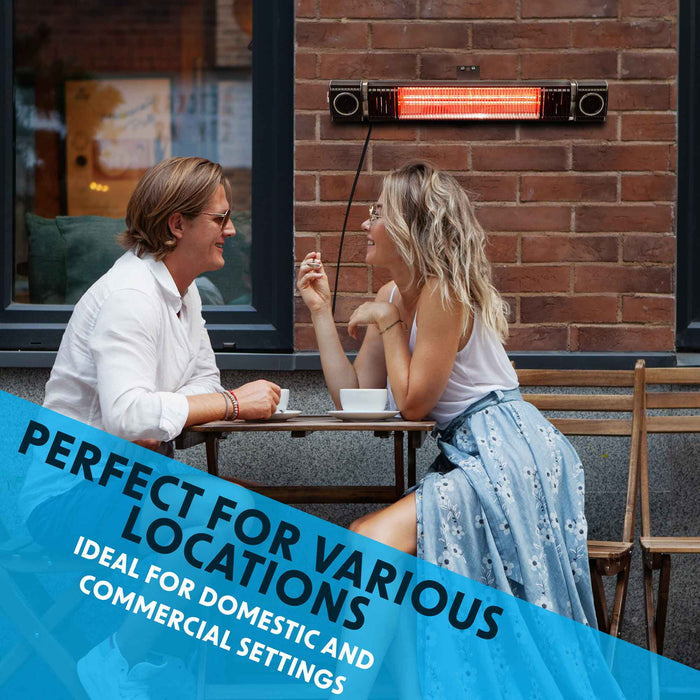 Infrared Outdoor 2000W Patio Heater IPX5 Rated With Wireless Speakers For Music, Black - DG125