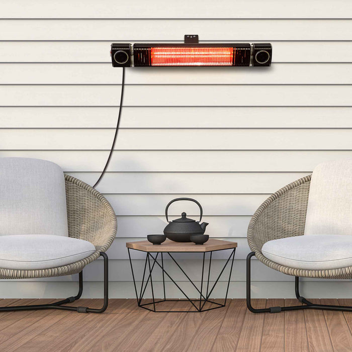 Infrared Outdoor 2000W Patio Heater IPX5 Rated With Wireless Speakers For Music, Black - DG125