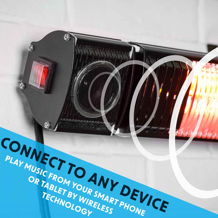 Infrared Outdoor 2000W Patio Heater IPX5 Rated With Wireless Speakers For Music, Black - DG125