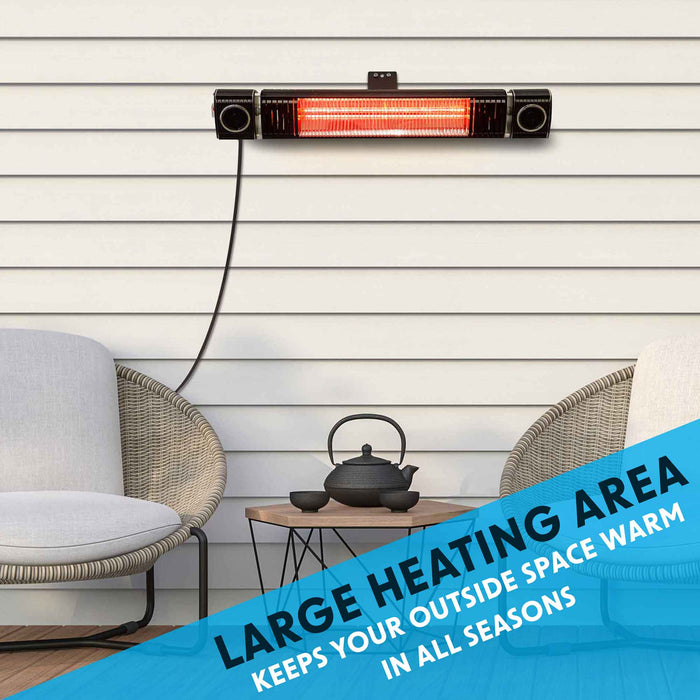Infrared Outdoor 2000W Patio Heater IPX5 Rated With Wireless Speakers For Music, Black - DG125
