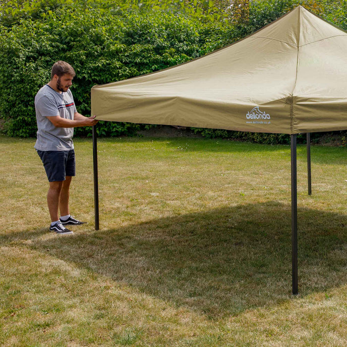 Premium 3x3m Pop-Up Gazebo & Side Walls, Water Resistant, Carry Bag, Stakes & Weight Bags - Beige - DG164