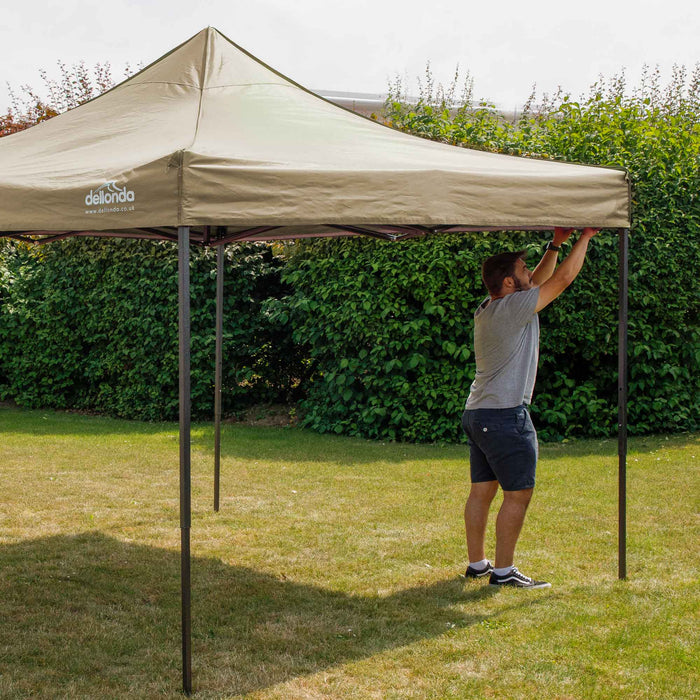 Premium 3x3m Pop-Up Gazebo & Side Walls, Water Resistant, Carry Bag, Stakes & Weight Bags - Beige - DG164