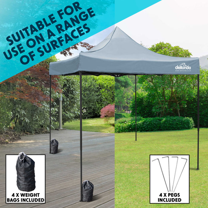 Premium 2x2m Pop-Up Gazebo, Heavy Duty, Water Resistant, Carry Bag, Stakes & Weight Bags - Grey - DG129