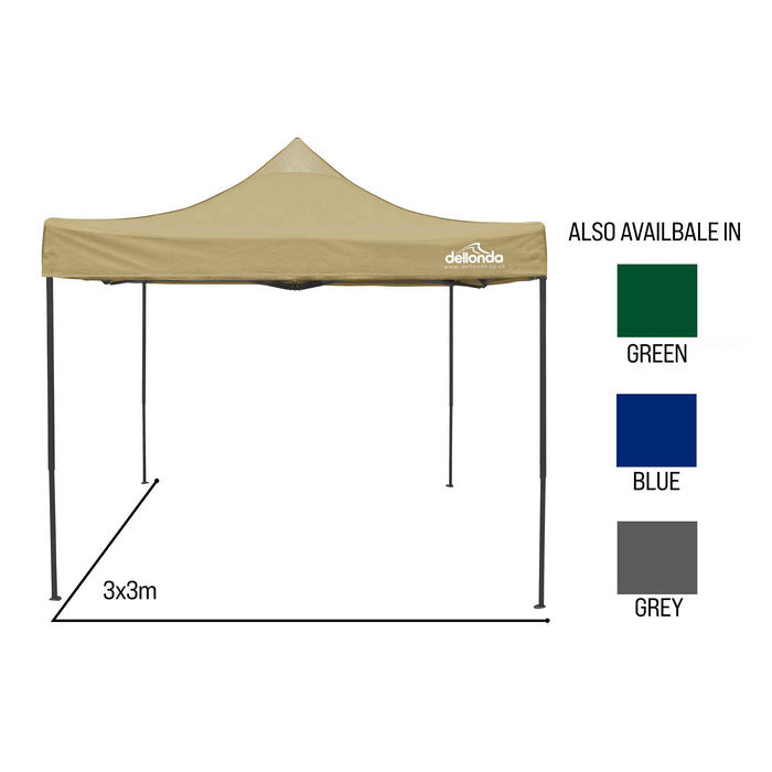 Premium 3x3m Pop-Up Gazebo, Heavy Duty, Water Resistant, Carry Bag, Stakes & Weight Bags - Beige - DG130