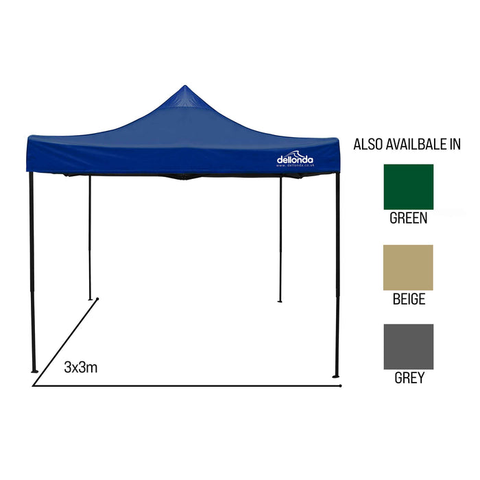 Premium 3x3m Pop-Up Gazebo, Heavy Duty, Water Resistant, Carry Bag, Stakes & Weight Bags - Blue - DG131