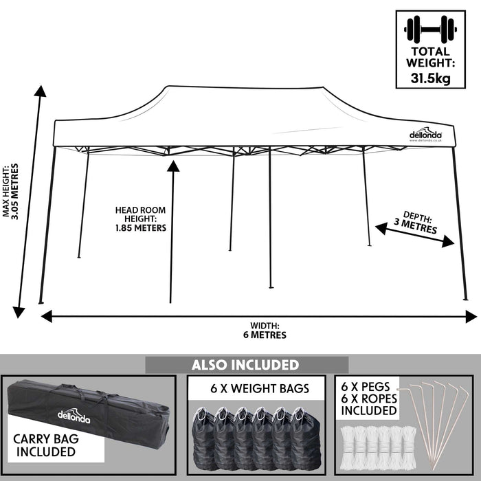 Premium 3x6m Pop-Up Gazebo, Heavy Duty, Water Resistant, Carry Bag, Stakes & Weight Bags - Beige - DG138