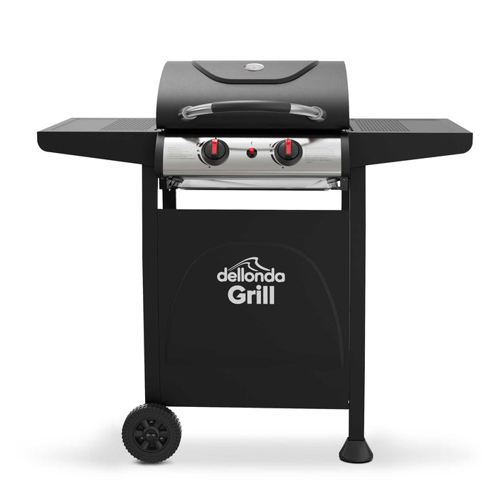 2 Burner Gas BBQ Grill With Piezo Ignition, Built-In Thermometer, Black/Stainless Steel - DG13