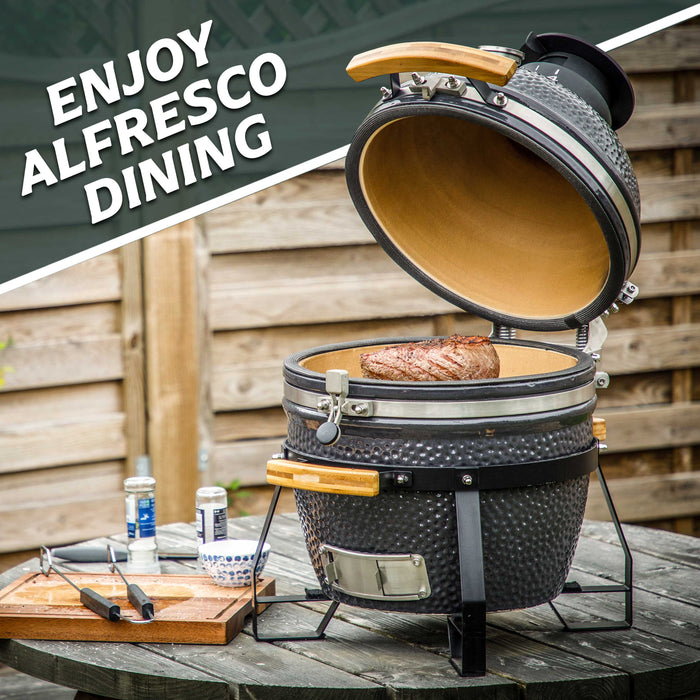 Deluxe Kamado Style BBQ Grill, Oven, Smoker, Ceramic 16"(40cm), With Accessories - DG235