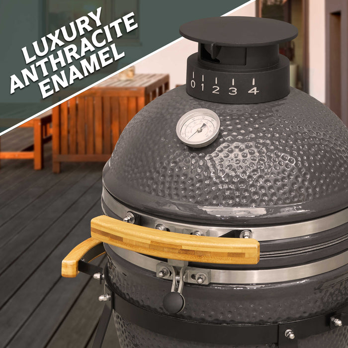 Deluxe Kamado Style BBQ Grill, Oven, Smoker, Ceramic 16"(40cm), With Accessories - DG235