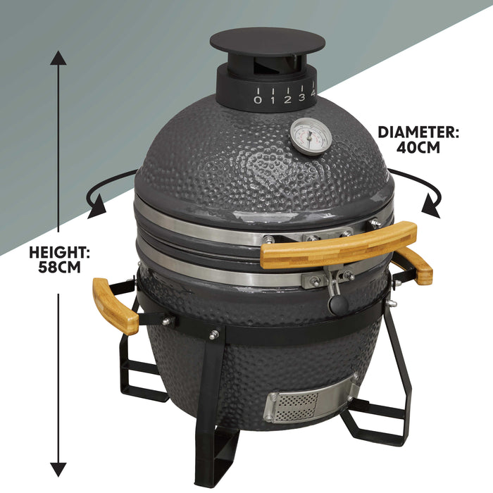 Deluxe Kamado Style BBQ Grill, Oven, Smoker, Ceramic 16"(40cm), With Accessories - DG235