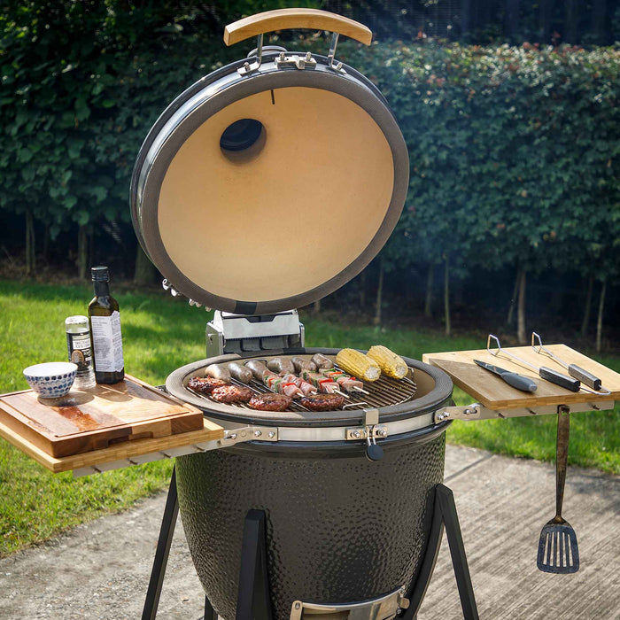 Deluxe Kamado Style BBQ Grill With Stand, Castor Wheels & Accessories, Ceramic 22"(56cm) - DG236