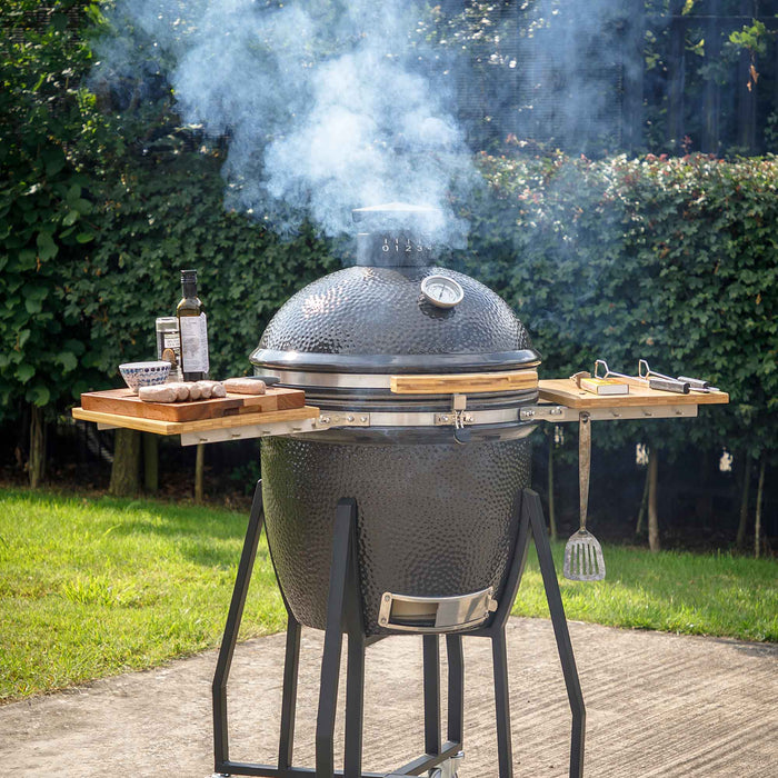 Deluxe Kamado Style BBQ Grill With Stand, Castor Wheels & Accessories, Ceramic 22"(56cm) - DG236