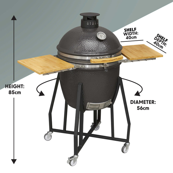 Deluxe Kamado Style BBQ Grill, Oven, Smoker With Wheeled Stand, Ceramic 22"(56cm) - DG159