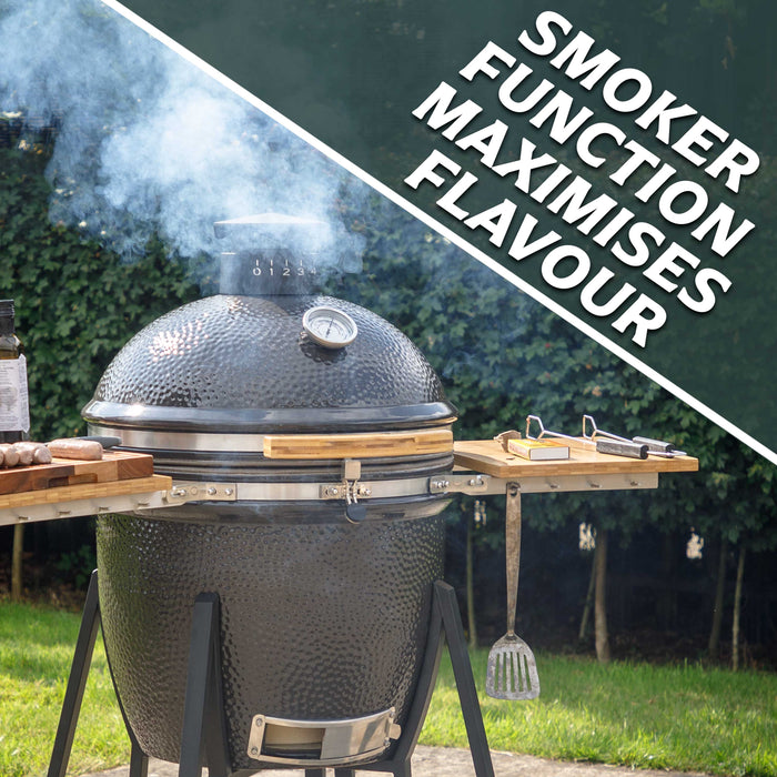 Deluxe Kamado Style BBQ Grill With Stand, Castor Wheels & Accessories, Ceramic 22"(56cm) - DG236