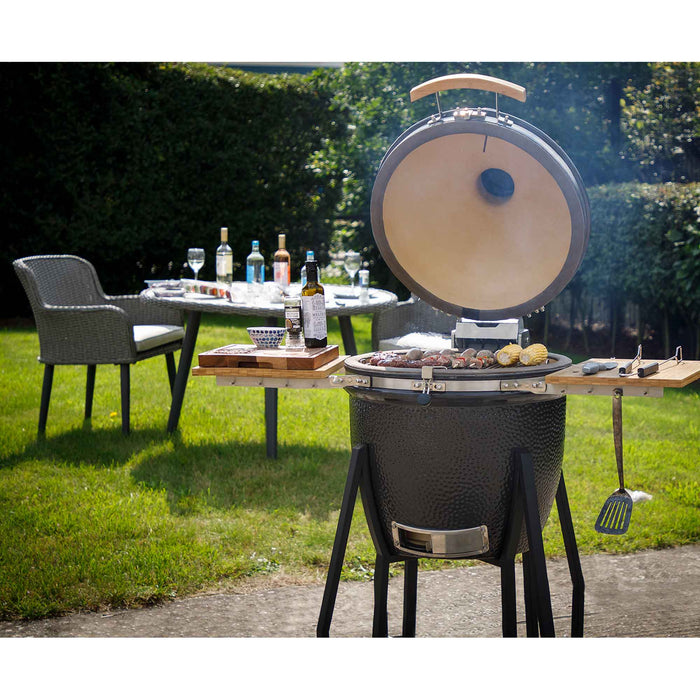 Deluxe Kamado Style BBQ Grill With Stand, Castor Wheels & Accessories, Ceramic 22"(56cm) - DG236