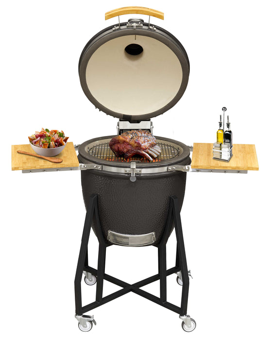 Deluxe Kamado Style BBQ Grill With Stand, Castor Wheels & Accessories, Ceramic 22"(56cm) - DG236
