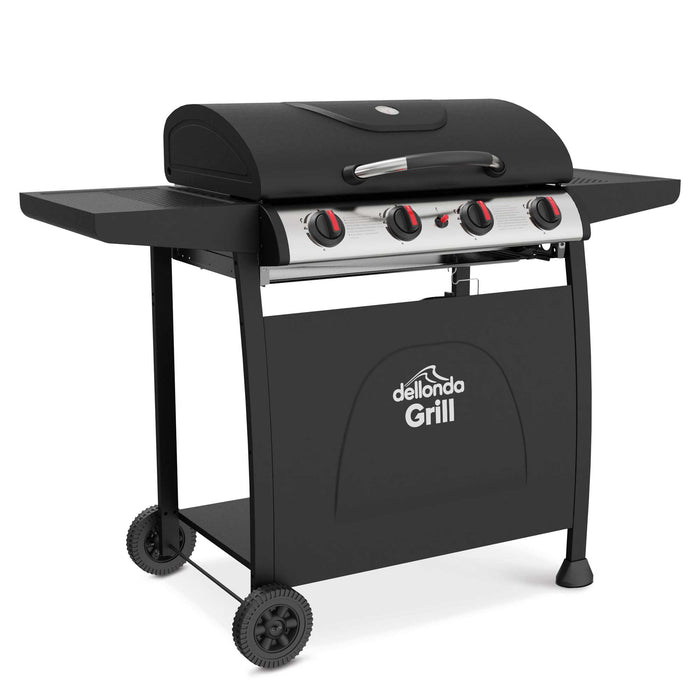4 Burner Gas BBQ Grill Piezo Ignition, Built-In Thermometer And Cover, Black/Stainless Steel - DG229
