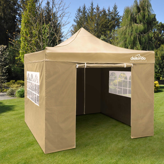 Premium 2x2m Pop-Up Gazebo & Side Walls, Water Resistant With Carry Bag, Stakes & Weight Bags - Beige - DG160