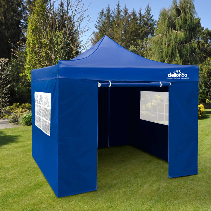 Premium 2x2m Pop-Up Gazebo & Side Walls, Water Resistant With Carry Bag, Stakes & Weight Bags - Blue - DG161
