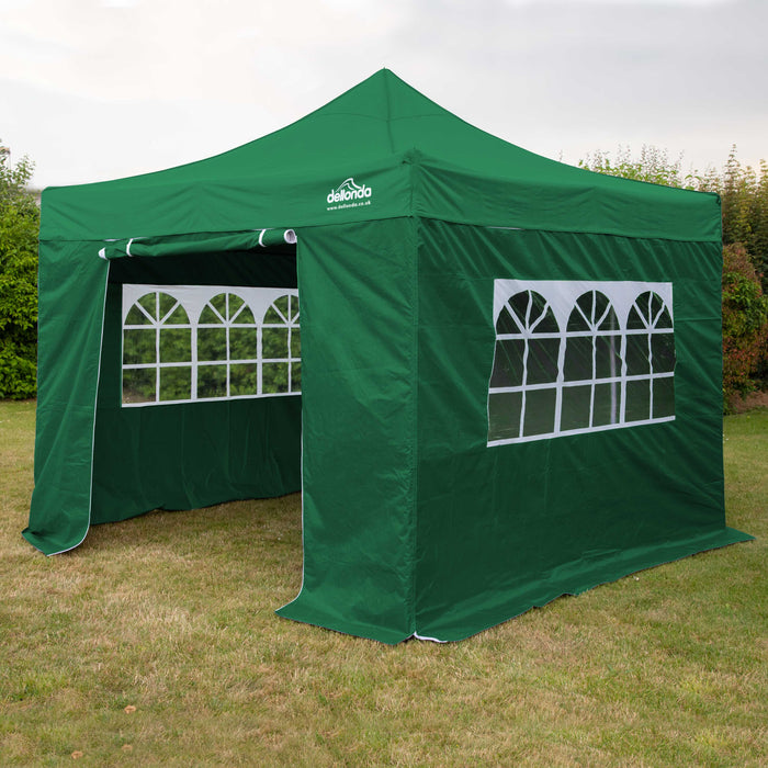 Premium 3x3m Pop-Up Gazebo & Side Walls, Water Resistant With Carry Bag, Stakes & Weight Bags - Green - DG166