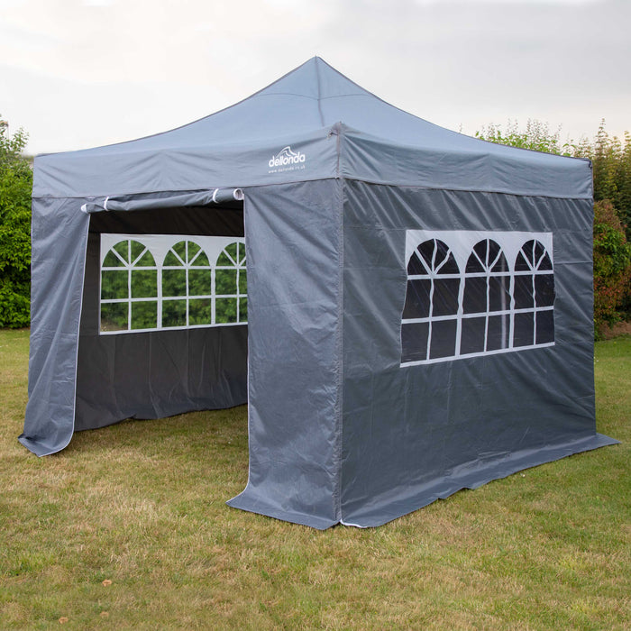 Premium 3x3m Pop-Up Gazebo & Side Walls, Water Resistant With Carry Bag, Stakes & Weight Bags - Grey - DG167