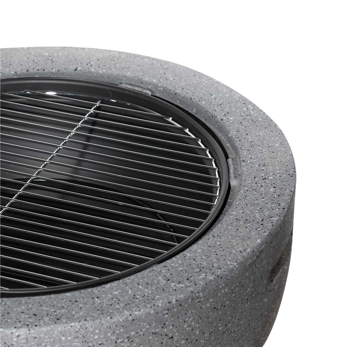 Round MgO Fire Pit With BBQ Grill, Ø60cm, Safety Mesh Screen - Dark Grey - DG189