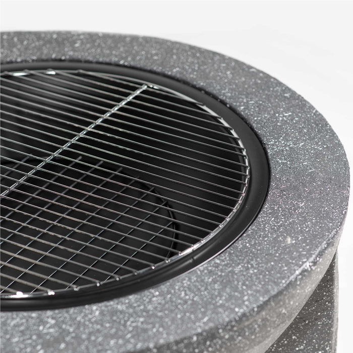 Round MgO Fire Pit With BBQ Grill, Ø75cm, Safety Mesh Screen - Dark Grey - DG191