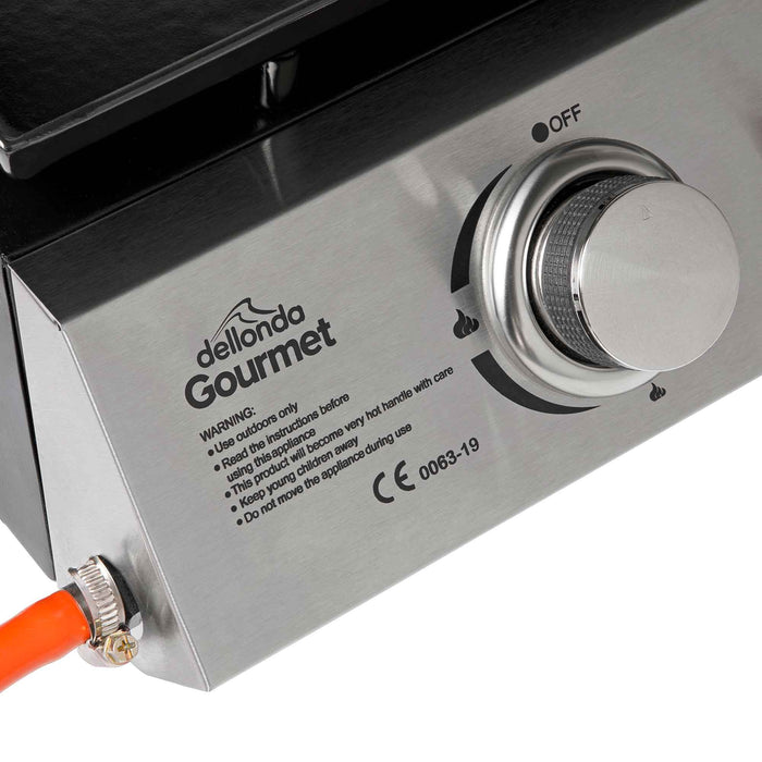 2 Burner Portable Gas Plancha 5kW BBQ Griddle, Includes PVC Cover, Stainless Steel - DG232