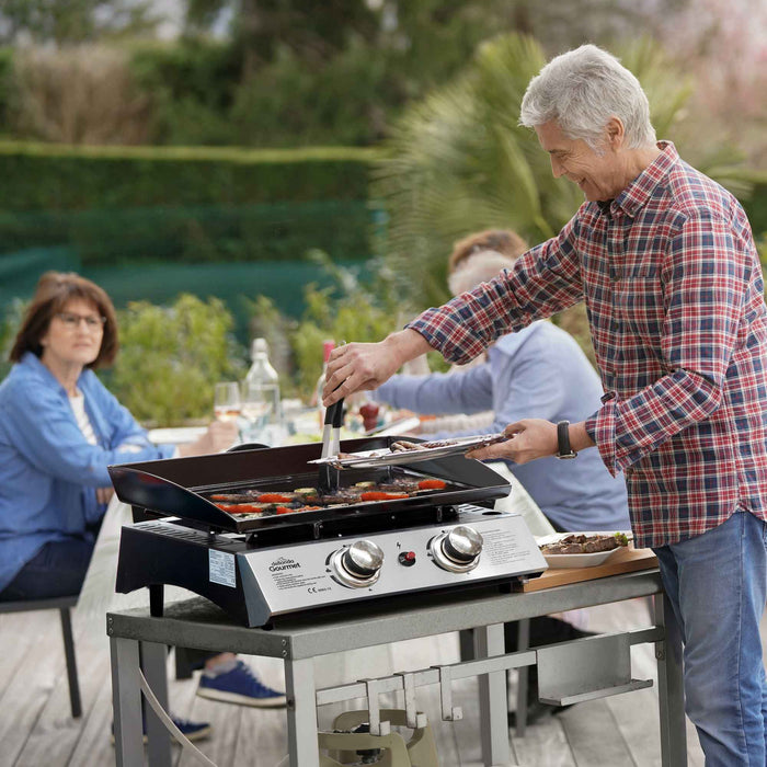 2 Burner Portable Gas Plancha 5kW BBQ Griddle, Includes PVC Cover, Stainless Steel - DG232