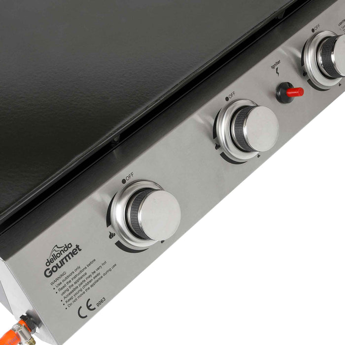 3 Burner Portable Gas Plancha 7.5kW BBQ Griddle, Supplied With PVC Cover, Stainless Steel - DG233