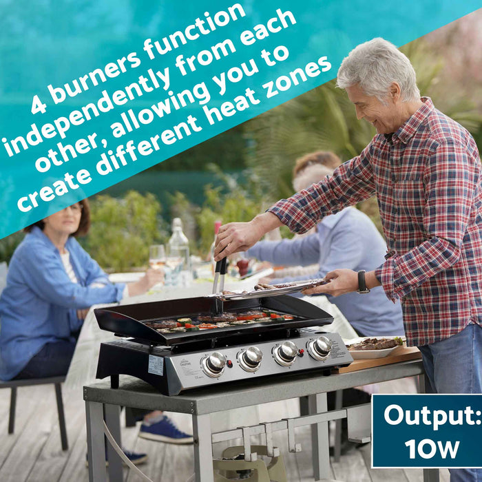 4 Burner Portable Gas Plancha 10kW BBQ Griddle, Supplied With PVC Cover, Stainless Steel - DG234