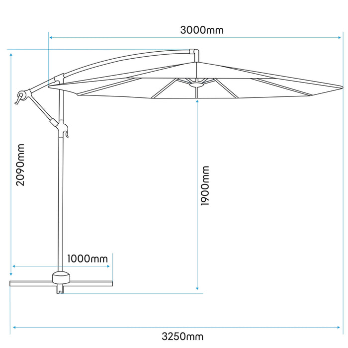 Dellonda Ø3m Banana Parasol/Umbrella, Cover And Base Bundle, Grey Canopy - DG270