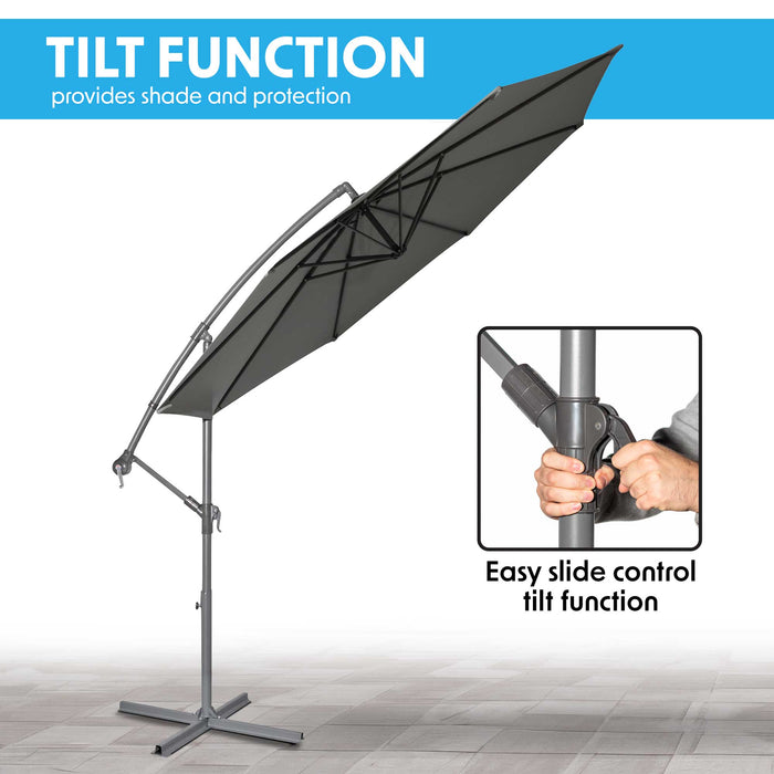 Ø3m Banana Parasol With Crank Handle And Grey Canopy - DG264