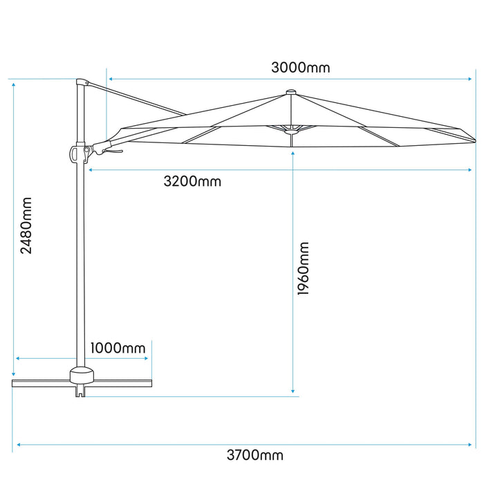 Dellonda Ø3m Cantilever Parasol/Umbrella, Cover And Base Bundle, Cream Canopy - DG273