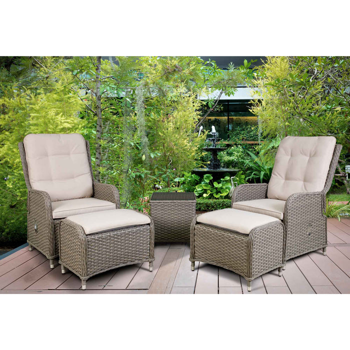 Chester Rattan Wicker Outdoor Recliner Seat & Coffee Table Set, Brown - DG68