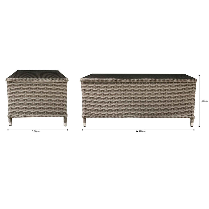 Chester Rattan Wicker Outdoor Coffee Table With Tempered Glass Top, Brown - DG71