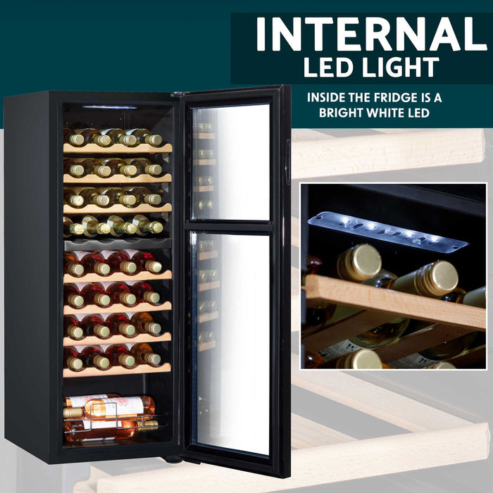 Baridi 36 Bottle Dual Zone Wine Cooler, Fridge, Touch Controls, Wooden Shelves, LED - DH91