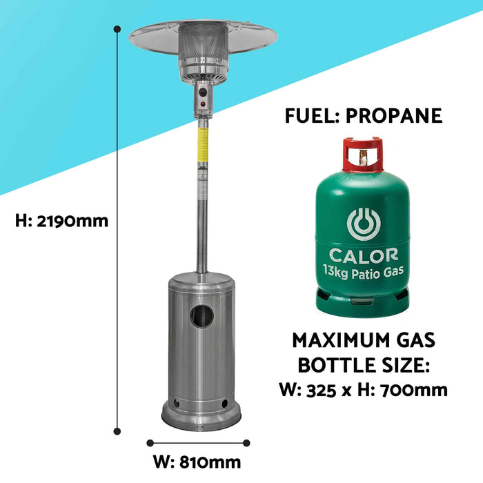 Dellonda 13kW Outdoor Gas Patio Heater For Commercial & Domestic Use - Stainless Steel